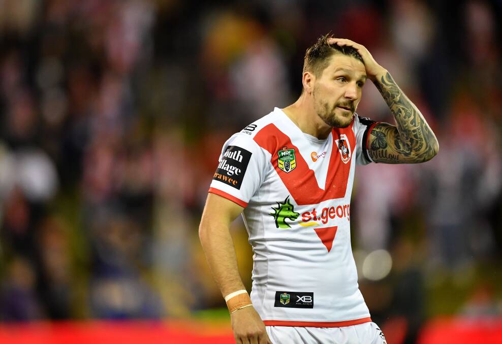 HERE FOR NOW: Dragons skipper Gareth Widdop has committed to remaining with the club for 2019, but gave no guarantees over the final two years of his contract. Picture: NRL Photos