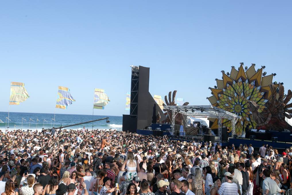 The "Crown Stage" at the Corona SunSets festival at North Wollongong beach on Saturday. Picture: Adam McLean