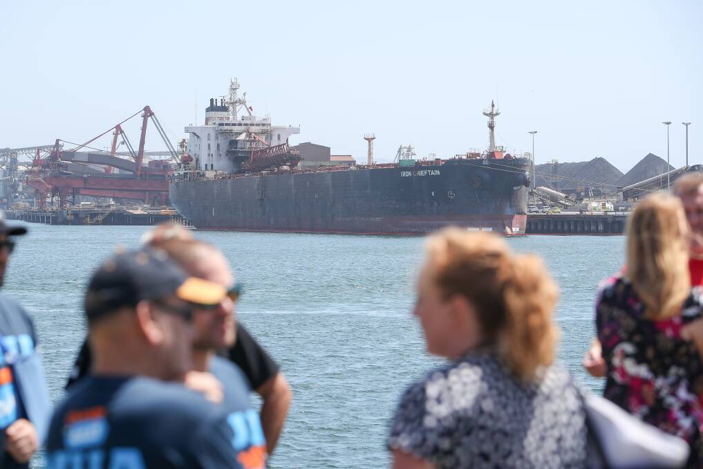 Change of plan: The Iron Chieftain still moored at Port Kembla. After China banned its importation, the shipping line will now send it to Turkey. Picture: Adam McLean