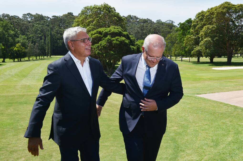 Prime Minister Scott Morrison (right) with his surprise pick for the Liberals' Gilmore candidate Warren Mundine  Picture: Mick Tsikas