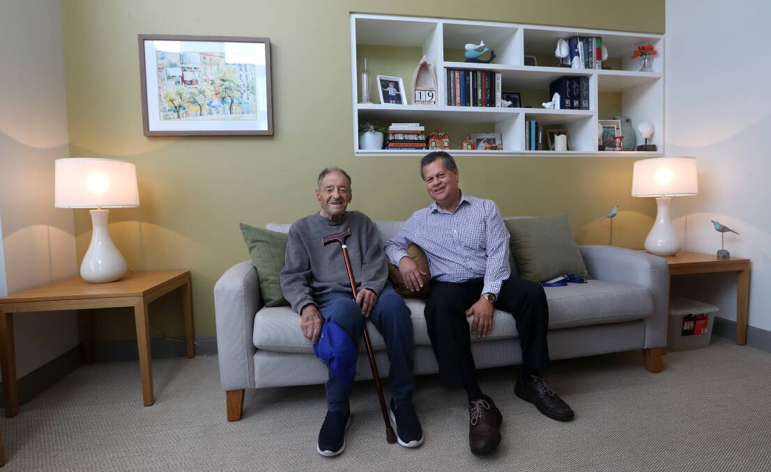 Best support: Multicultural Aged Care Illawarra CEO Jim Buultjens chats with resident George Kambesis in one of the lounge areas of the new memory support unit. Picture: Sylvia Liber