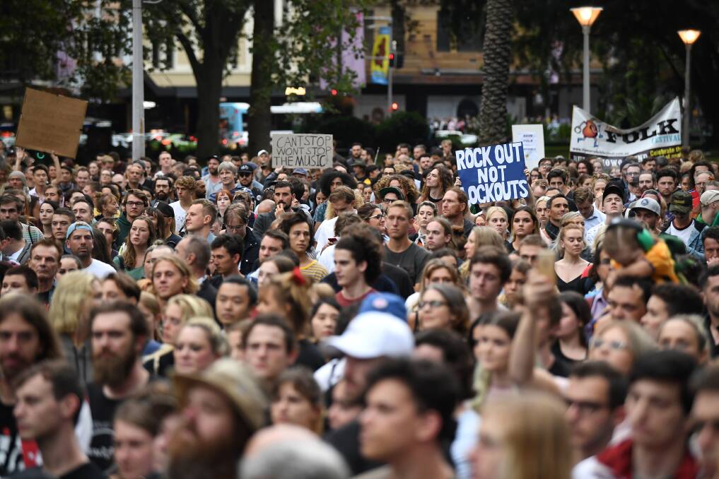 'There was definitely an energy in the air ... you could hear the rumble,' says Ben Tillman from Yours and Owls of the Dont Kill Live Music rally at Sydney's Hyde Park. Picture: AAP