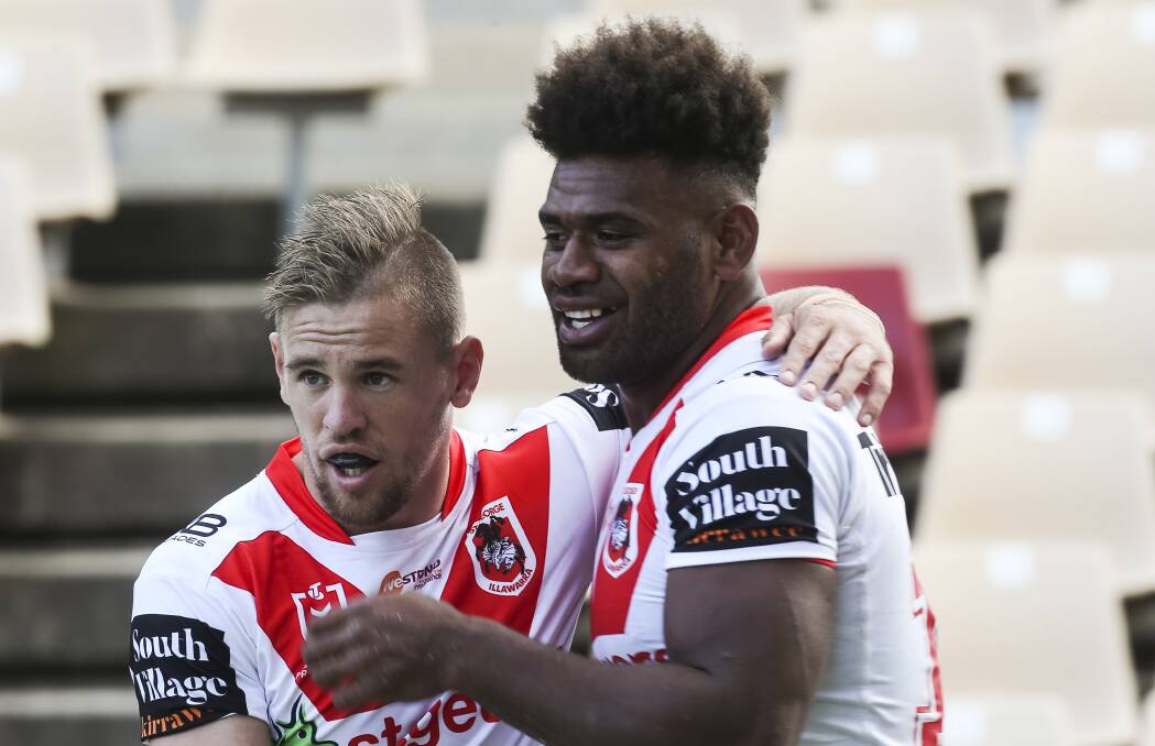 Measure of success: Matt Dufty will come off the bench and Mikaele Ravalawa is on the wing for the Dragons' season opener against North Queensland. Picture: Anna Warr