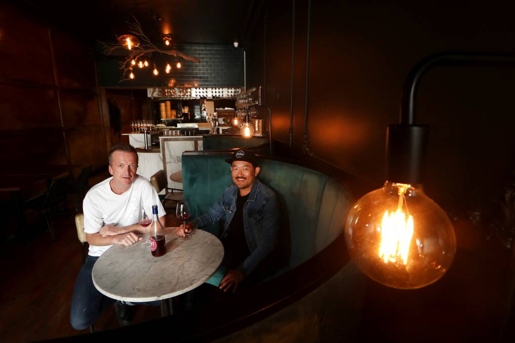 Wollongong wine bar Night Parrot is about to start a series of food and wine events. Sommelier/Venue Manager Dave Pearce and head chef and co-owner Alex 'Choppy' Breslin. Picture: Sylvia Liber