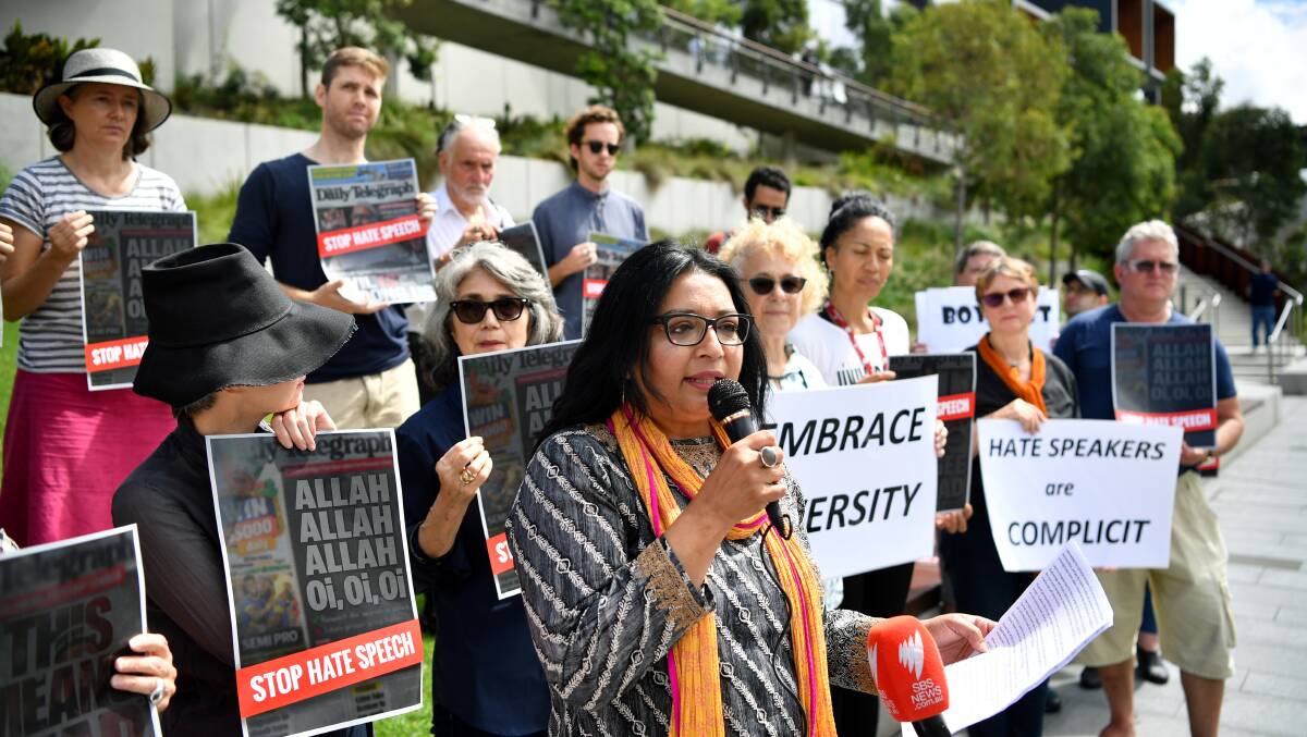 SPEAKING OUT: NSW Greens Senator Mehreen Faruqi pictured here at a Snap Protest at News Corp's Major Advertisers Conference in Sydney earlier this year, dropped by UOW on Monday. Picture: Joel Carrett.