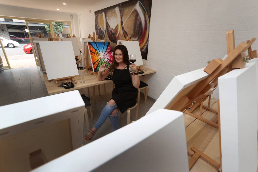 TASTY: Brooke Hughes has opened The Sip Studio where adults can take part in an art class while enjoying a glass of wine. Picture: Robert Peet