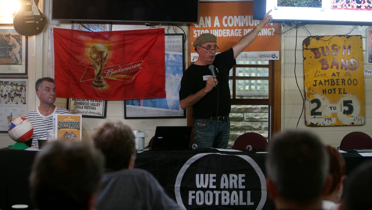 Football fun: Football historian and guest speaker Greg Werner at the Jamberoo Pub's Football Writers Festival. Picture: Sylvia Liber