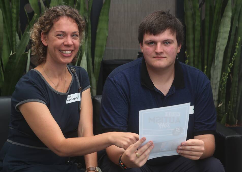 WEBSITE LAUNCH:  Dr Andrea Garner and Tyler Price at the launch of the Autism Friendly Communities - Corrimal website. Picture: Robert Peet