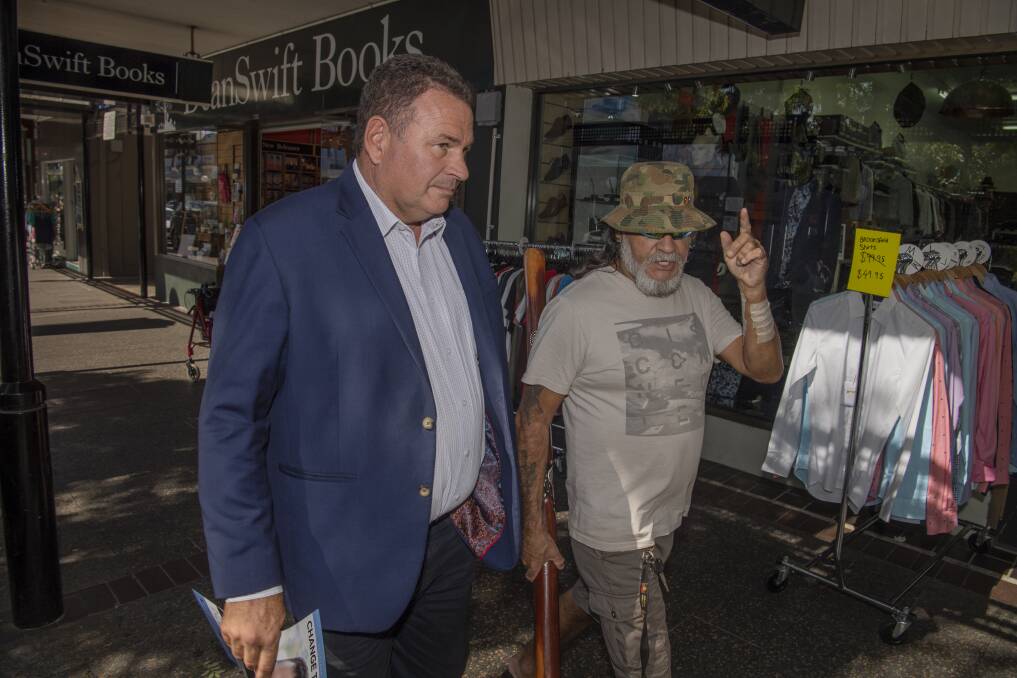 Grant Schultz walking the streets in Nowra ahead of the May 18 election. Photo: Louise Kennerley