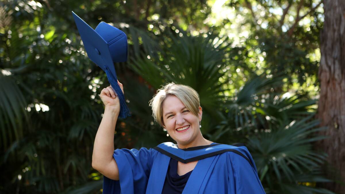 MERCURY. NEWS. Photos from the UOW graduations. pic of Tiffany Weston who is graduating with Bachelor of Psychology . Picture: Sylvia Liber. 26 April 2019
