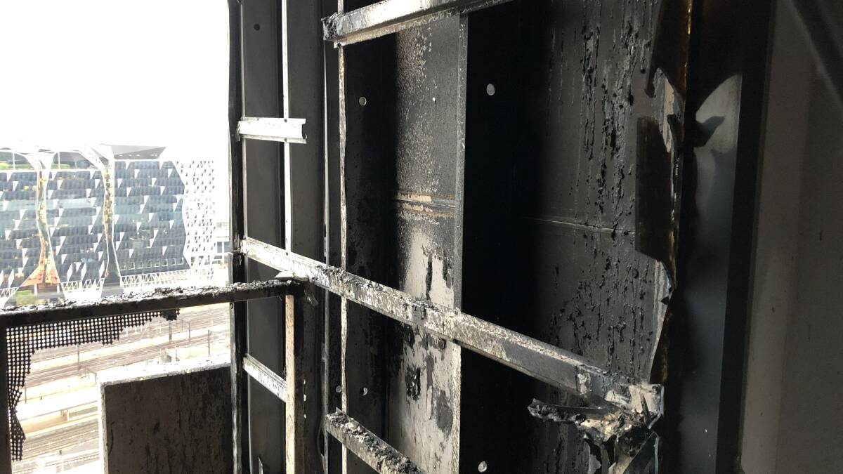 DAMAGE: A fire in Melbourne's Neo 200 building earlier this year was fuelled by combustible cladding. The NSW Government doesn't want you to know where it is in use.