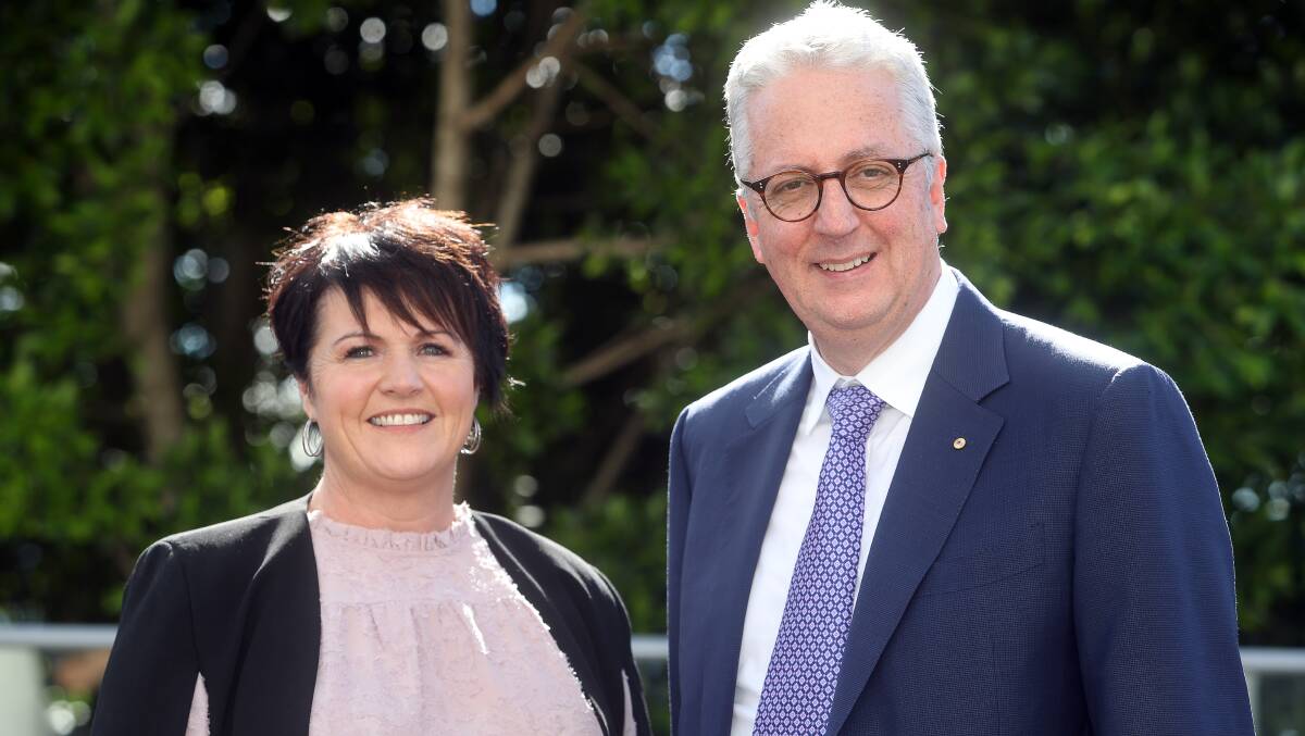Fairy Meadow Demonstration School principal Alison Rourke joined Department of Education secretary Mark Scott at the Wollongong Education Forum for Principals on Wednesday. Picture:Robert Peet