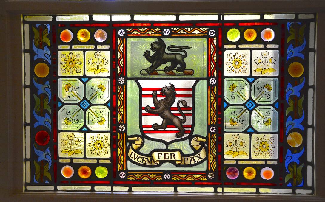 A stained glass window in the billiard room features the Fairfax crest. Picture: Tim the Yowie Man