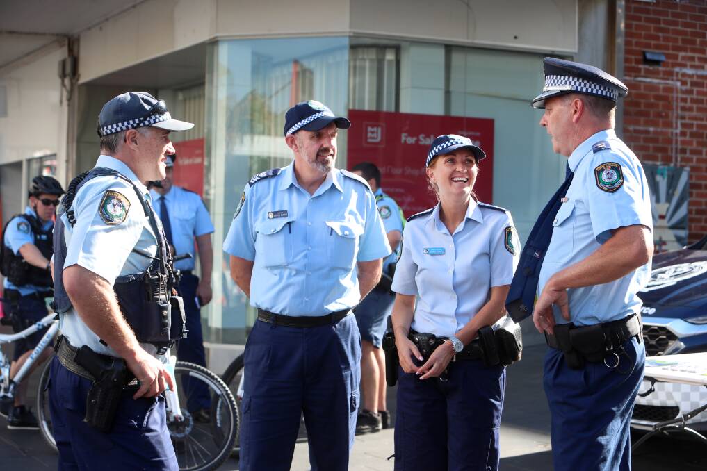  Superintendent Chris Craner (right) and Wollongong Police District officers on Thursday. Picture: Sylvia Liber
