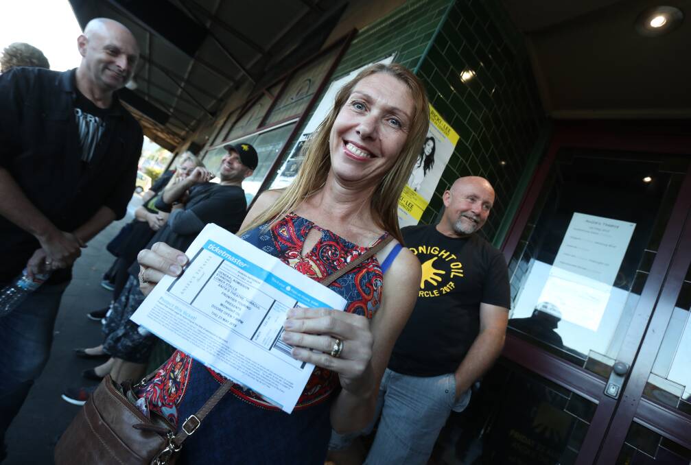 Sandra Patterson outside Anita's Theatre in Thirroul for the Midnight Oil concert on Thursday. Picture: Robert Peet