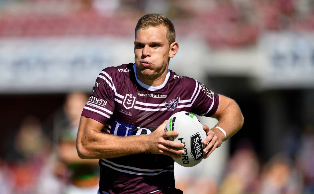 Wing and a prayer: Manly fullback Tom Trbojevic takes on the Dragons at Brookvale Oval on Sunday and is likely to earn a NSW call-up on the wing for the second State of Origin in Perth. Picture: Gregg Porteous/NRL Photos