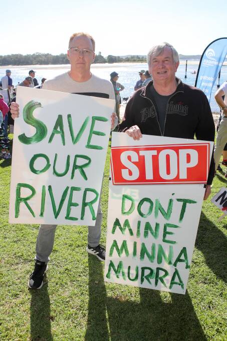 LOCAL OPPOSITION: Andrew Sloan and Mark Way were among the many who protested against the Minnamurra River sand mine expansion.