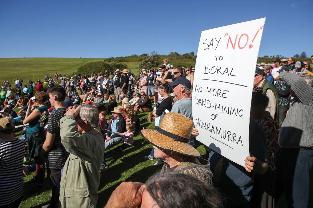 Hundreds protest against Boral's plans to expand their Dunmore sand mining operations near the Minnamurra River. Picture: Adam McLean