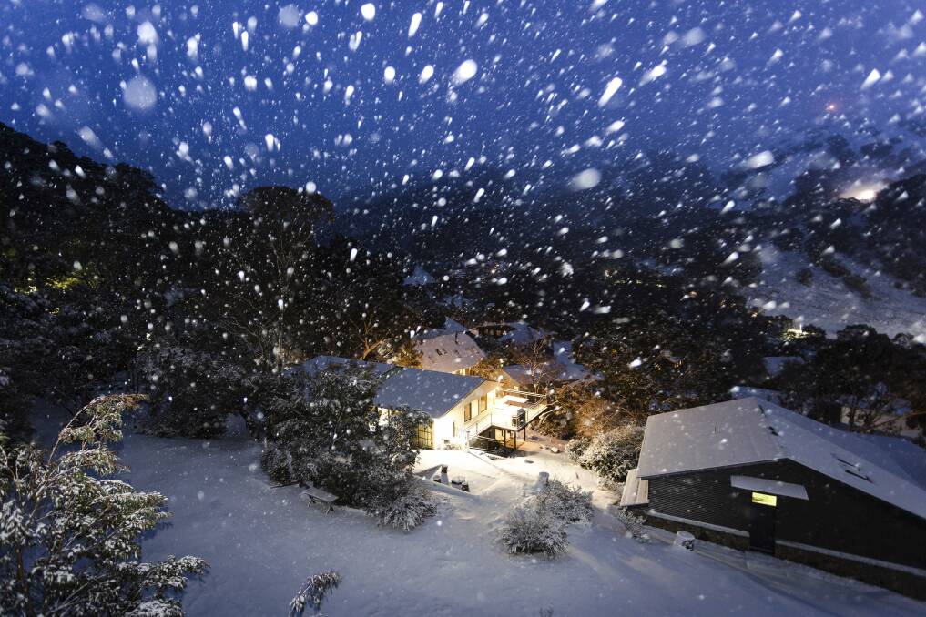 Snow seen falling at Thredbo alpine ski resort overnight. Picture: Supplied