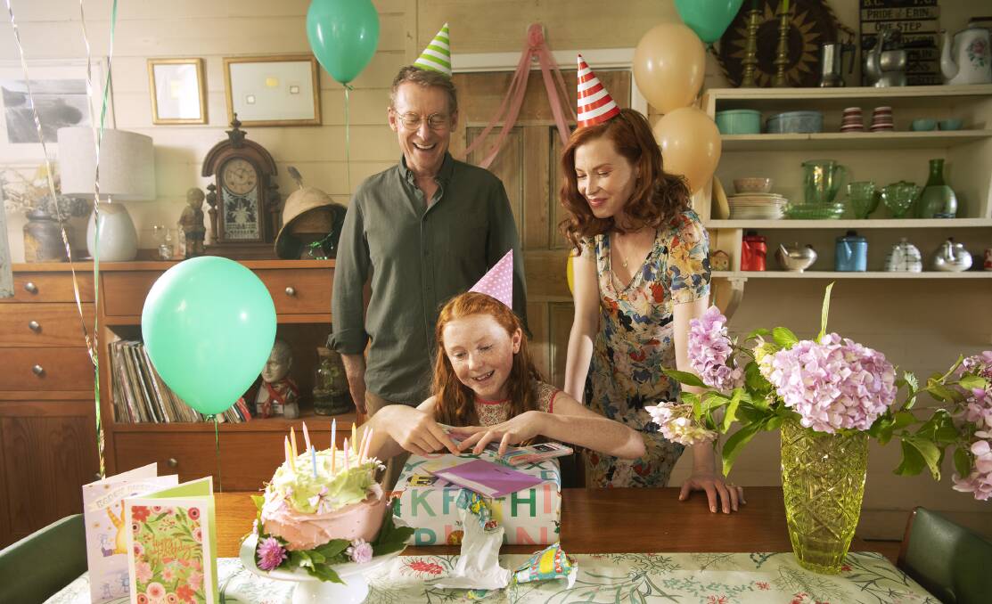 Emma Booth and Richard Roxburgh as Candices parents and Daisy Axon as Candice in H is for Happiness. Picture: David Dare Parker