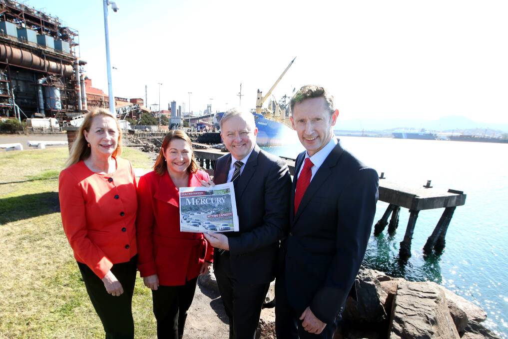 In town: Labor leader Anthony Albanese with Illawarra and South Coast MPs Sharon Bird, Fiona Phillips and Stephen Jones. Picture: Sylvia Liber