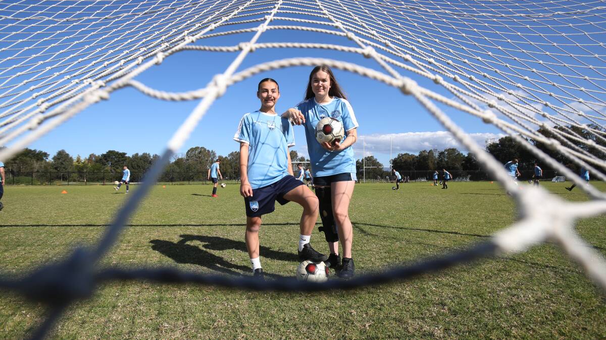 Emerging talent: Illawarra Sports High footballers Sienna Saveska (left) and Chloe Haine. Picture: Robert Peet.