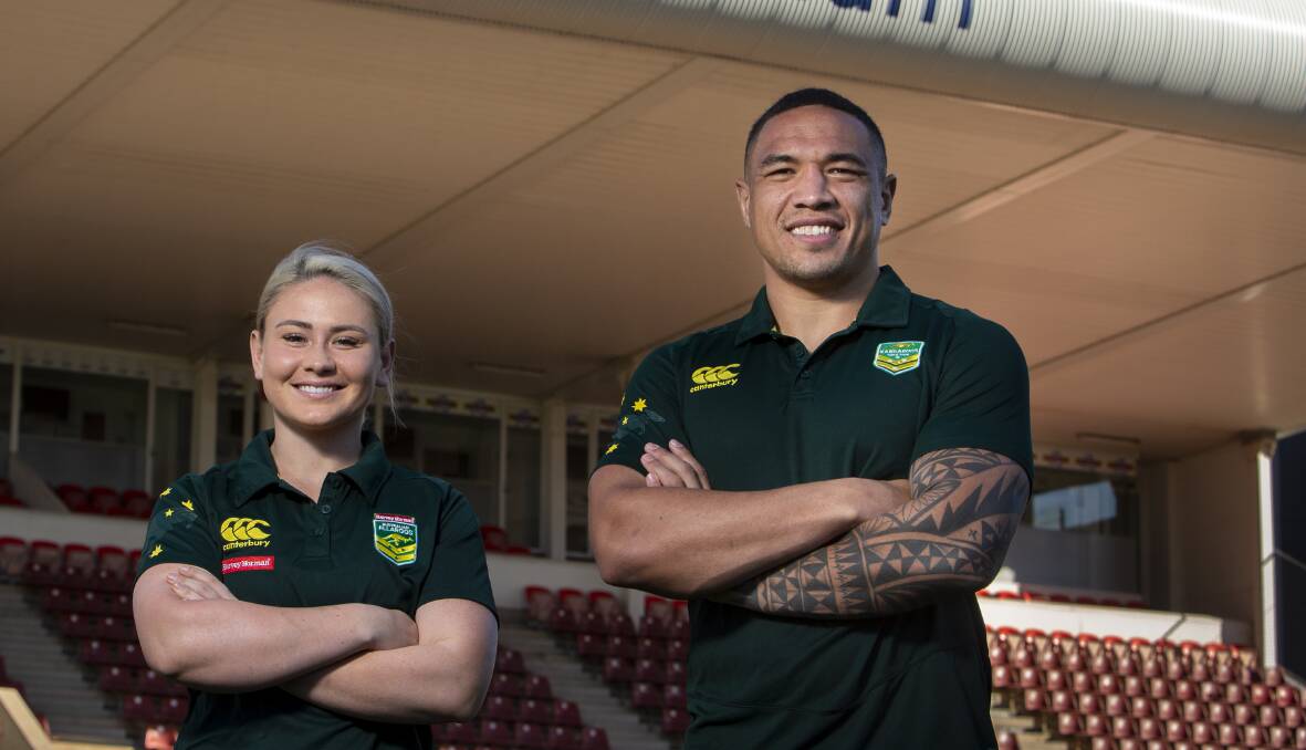 TEST GUNS: Corrimal Cougars alumni Keeley Davis and Tyson Frizell at WIN Stadium Picture: Anna Warr