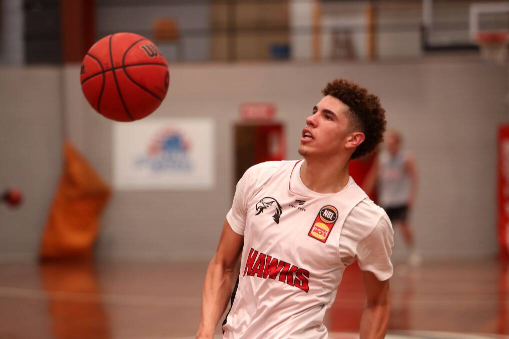 BIG SHOW: Hawks recruit LaMelo Ball in action at the Snakepit on Wednesday. Picture: Sylvia Liber