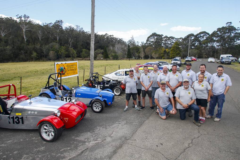 Ready: Wollongong Sporting Car Club members with their machines. Picture: Anna Warr