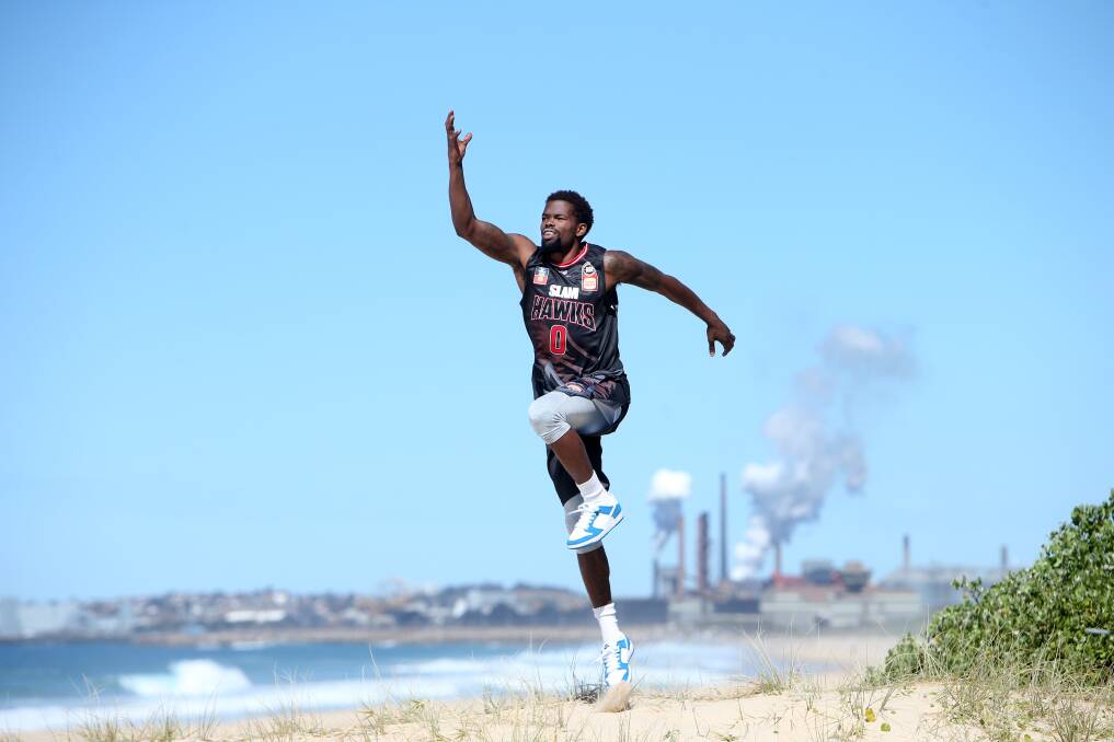 UNFINISHED BUSINESS: Aaron Brooks at Wollongong Beach in the Hawks new playing strip. Picture: Sylvia Liber