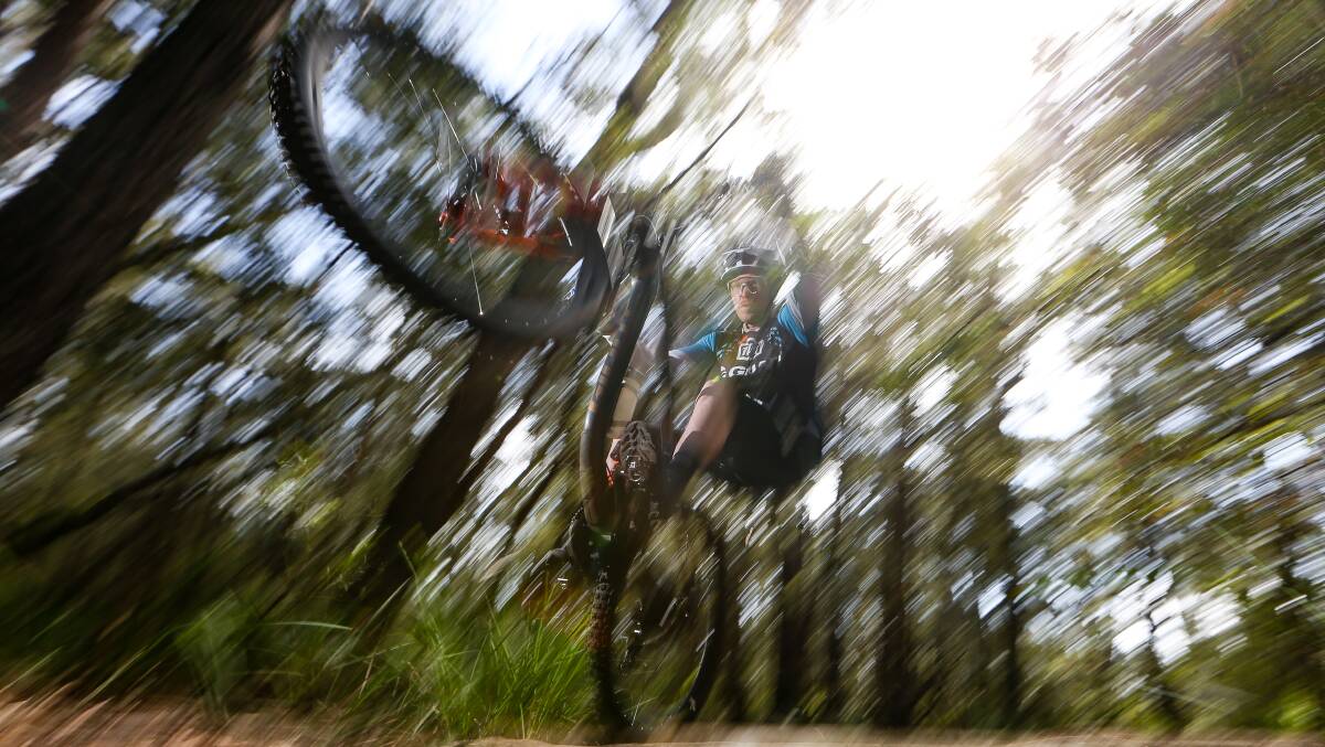 BALANCING ACT: Professional mountain bike rider Josh Carlson is a fan of mountain bike trails on the escarpment. The Illawarra Escarpment Mountain Bike Strategy Public Exhibition Report has been released. Picture: Adam McLean.