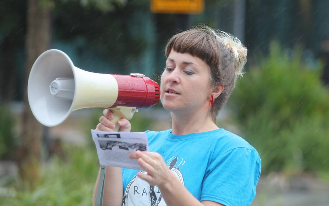 CHANGE NORMAL: Academic Rachel Rowe was one of the early speakers at the South32 protest in Wollongong on Friday. Picture: Robert Peet.