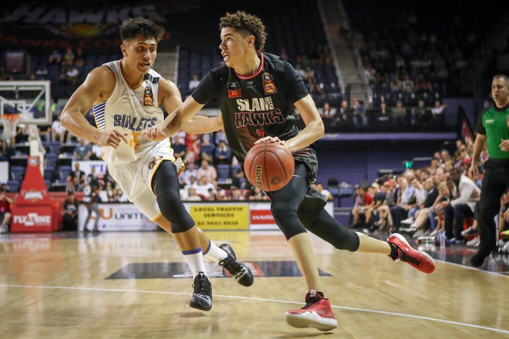 DRAW: More than a million US viewers tuned in via Facebook to watch LaMelo Ball's Hawks debut, making it the most watched NBL fixture in hsitory. Picture: Adam McLean.