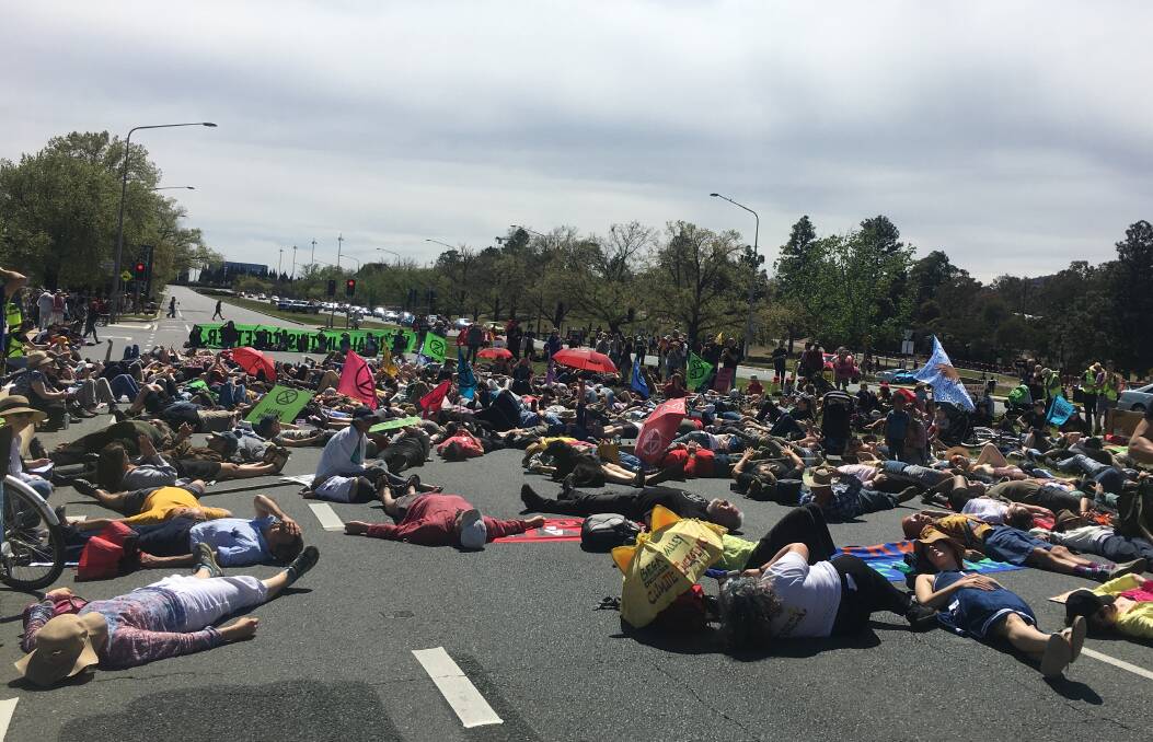 Hundreds of protesters blocked peak-hour traffic during two separate "die-ins" in the capital this week. Picture: Peter Brewer