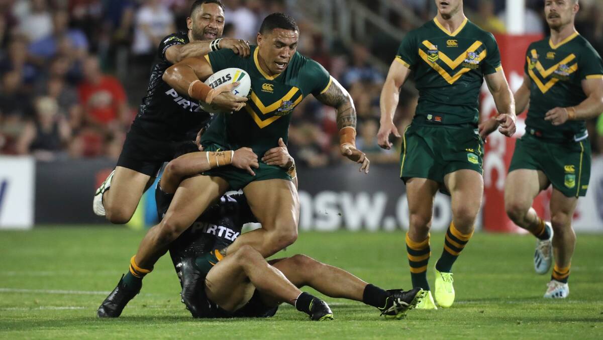 Tough to handle: Tyson Frizell impressed in Friday night's victory over New Zealand at WIN Stadium. Picture: Sylvia Liber.