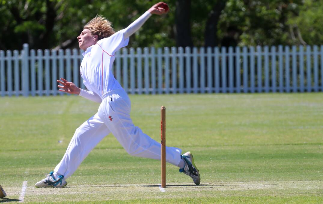 On target: Illawarra Under 16 bowler Nate Ruddock in action in Sunday's victory over Highlands. Picture: Sylvia Liber.
