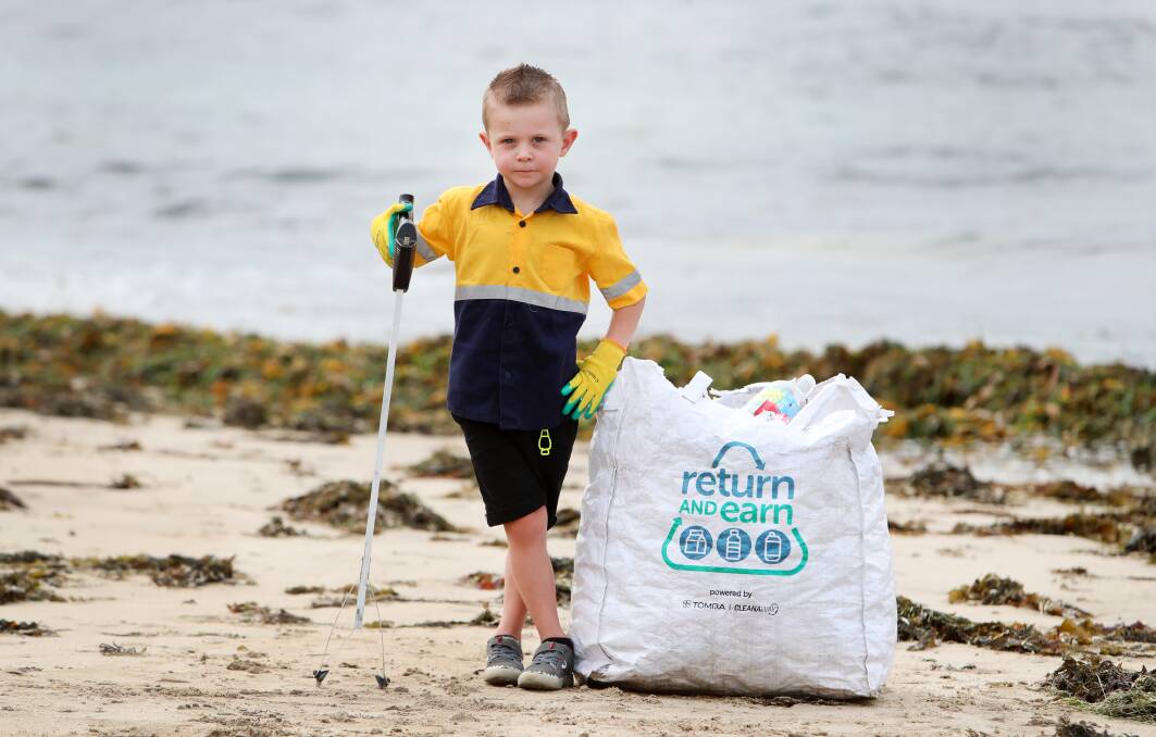 Jonathan English of Fernhill has won a Return and Earn award for this efforts at rubbish collection from beaches. Picture: Sylvia Liber.