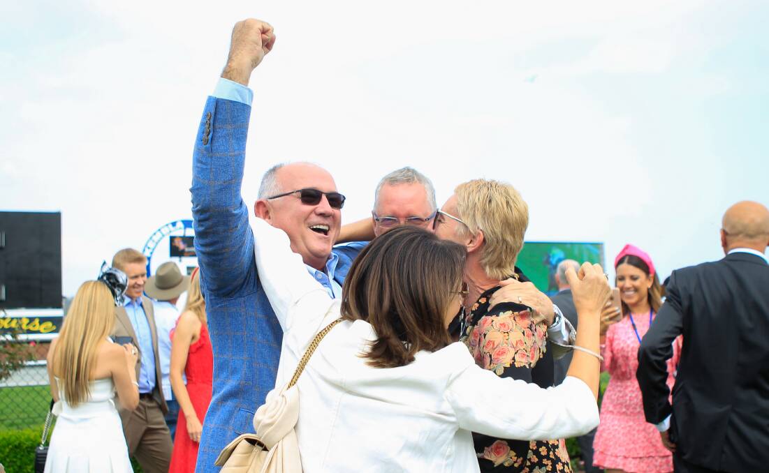Emotional: Connections celebrate Mister Sea Wolf's victory last year. Jubilant scenes are unlikely on Saturday with COVID restrictions in place. Picture: Adam McLean.