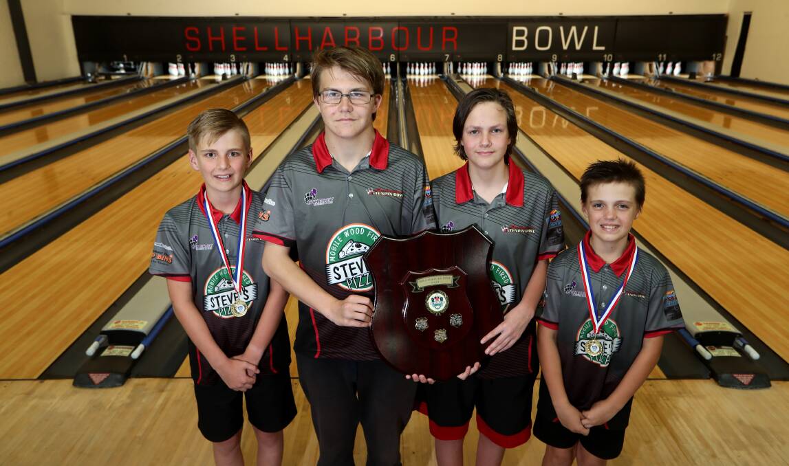 State champions: Shellharbour bowlers (from left) Jake Donnely, Jordan O'Nains, Khai Horsfall and Michael Lane. Picture: Sylvia Liber.
