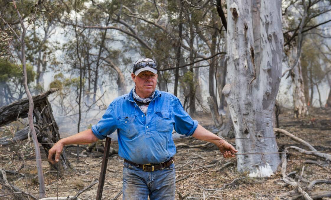 Property owner Peter Brasser was conducting a backburn at Butmaroo Station on Saturday. Picture: Dion Georgopoulos