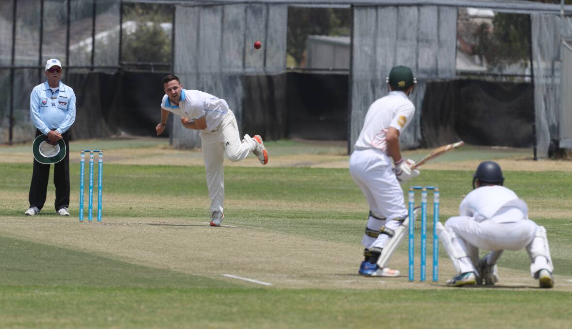 Fire: Northern Districts bowler Elliott Hooper bowls against Keira in Saturday match at Hollymount Park. Picture: Robert Peet