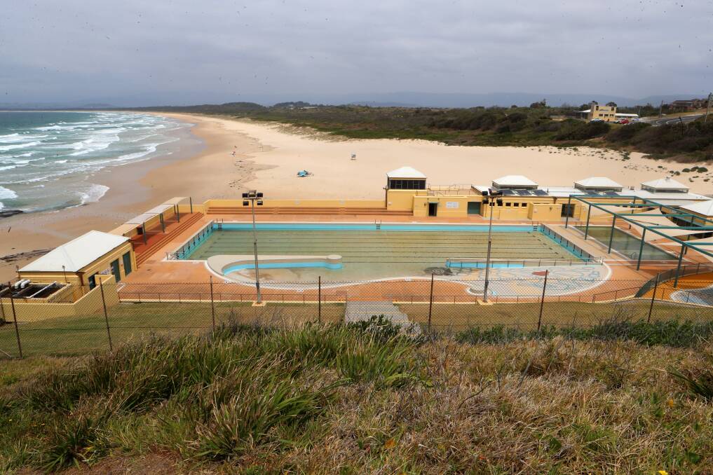 Port Kembla's salt water pool is closed with the intake pipes blocked. Picture: Sylvia Liber.