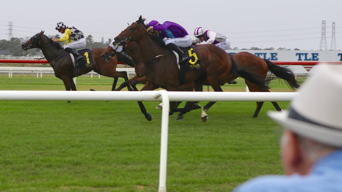 Pulling away: Come Along took out the 1400 metre class two handicap at Kembla Grange on Tuesday. Picture: Adam McLean.