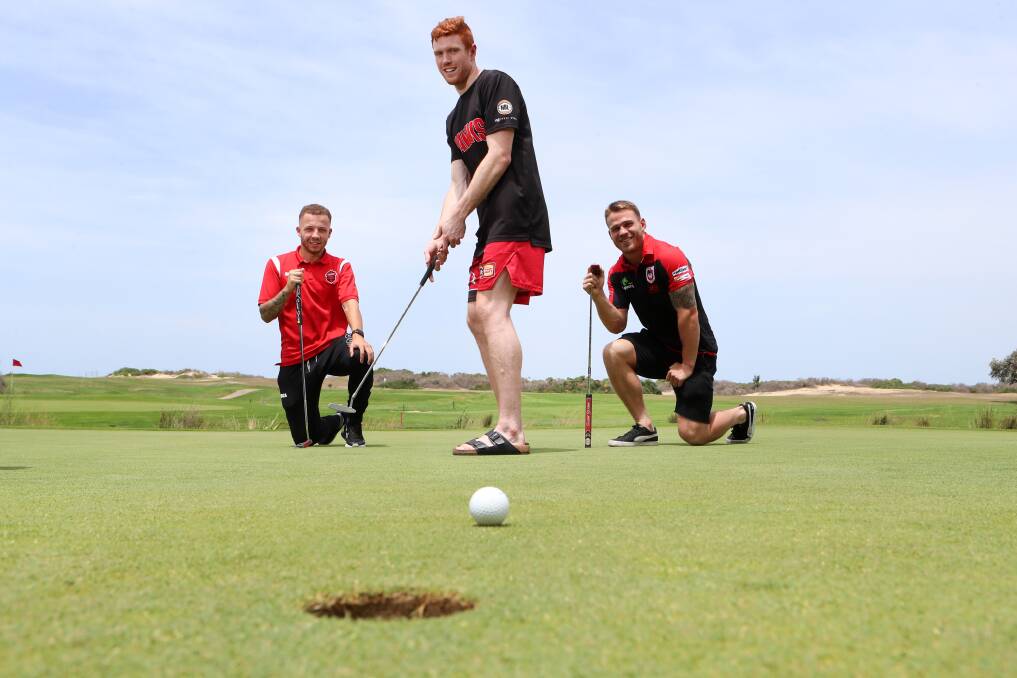 UNITED: Thomas James, Angus Glover and Euan Aitken at Wollongong Golf Club. Picture: Sylvia Liber