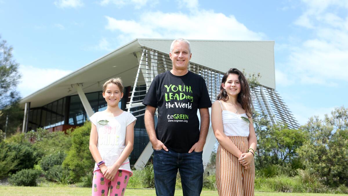 LEADERS; OzGREEN CEO Anton Juodvalkis with YOUth LEADing the World participants Gemma Recio and Alannah Mannix. Picture: Sylvia Liber