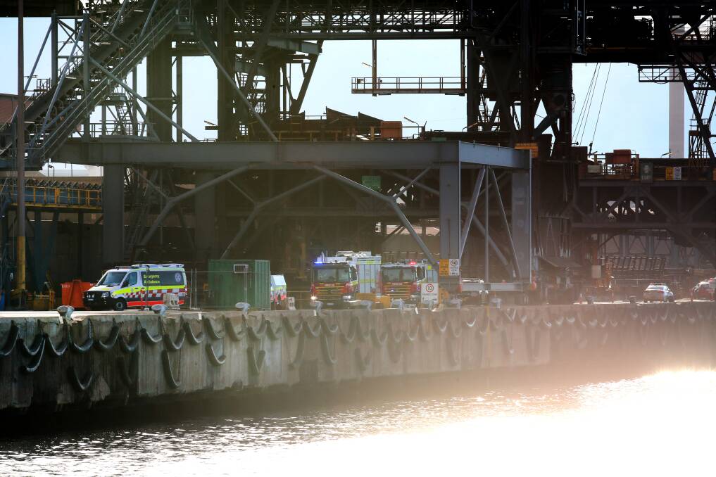 The scene at the wharf at the Port Kembla steelworks on May 6 when a contractor died. Picture: Sylvia Liber