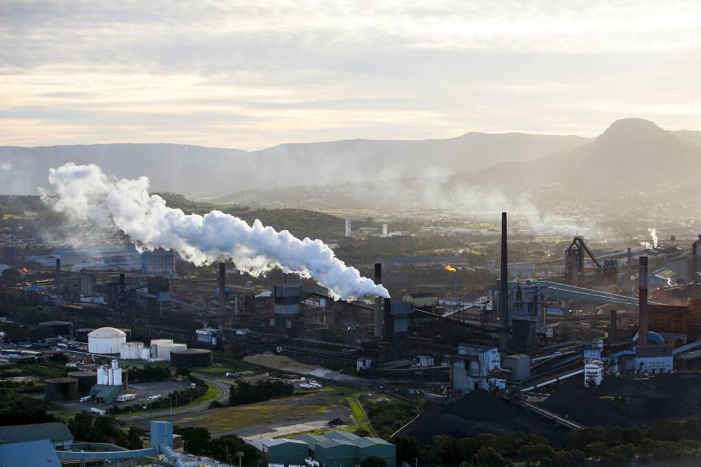 Zero: A new draft plan for the region has set a target of 2050 to achieve net zero emissions, which won't be easy given "energy-intensive" sites like the Port Kembla steelworks. Picture: Anna Warr