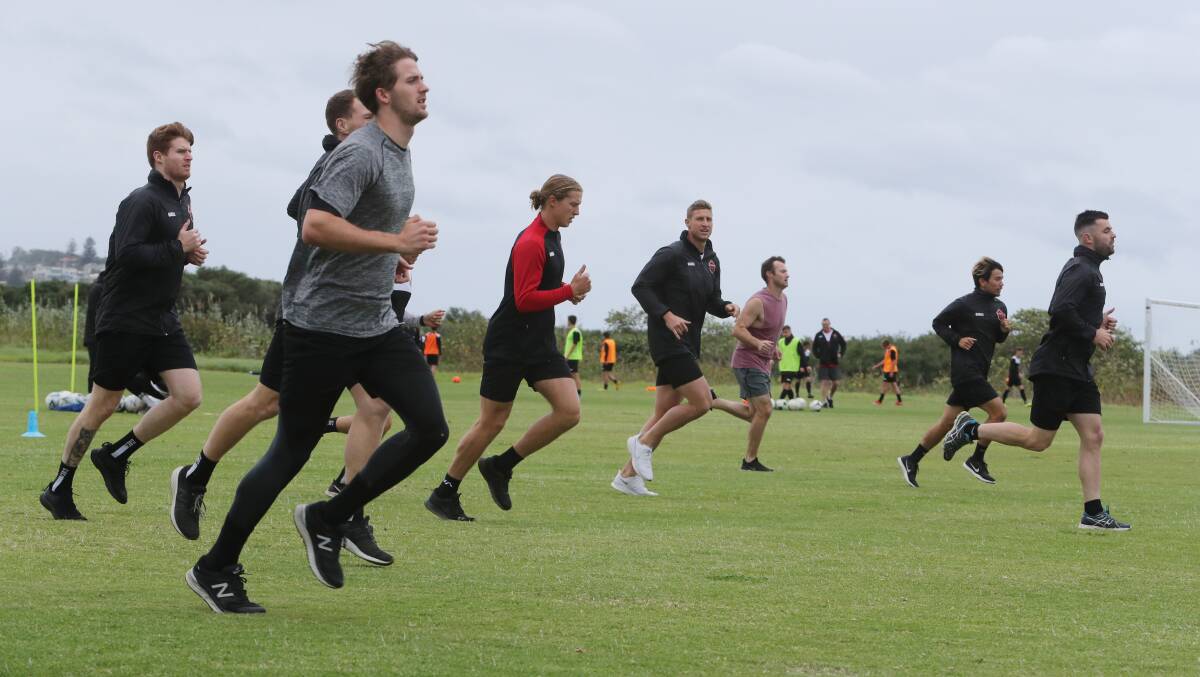 Back on the pitch: The Wollongong Wolves have returned to training ahead of a season resumption. Picture: Robert Peet.