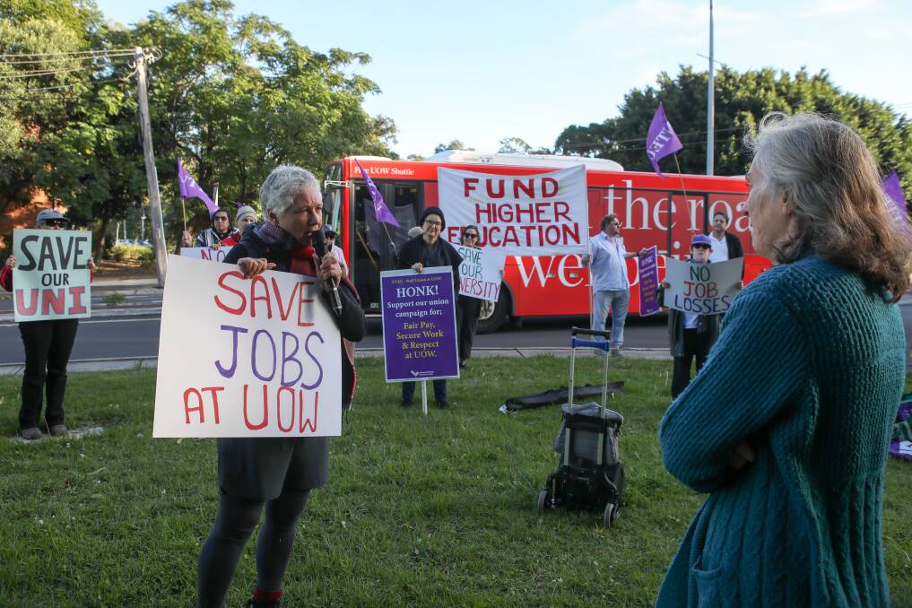 CAMPAIGN: NTEU branch president Associate Professor Georgine Clarsen speaking at an anti-job cuts rally in June. Picture: Adam McLean.