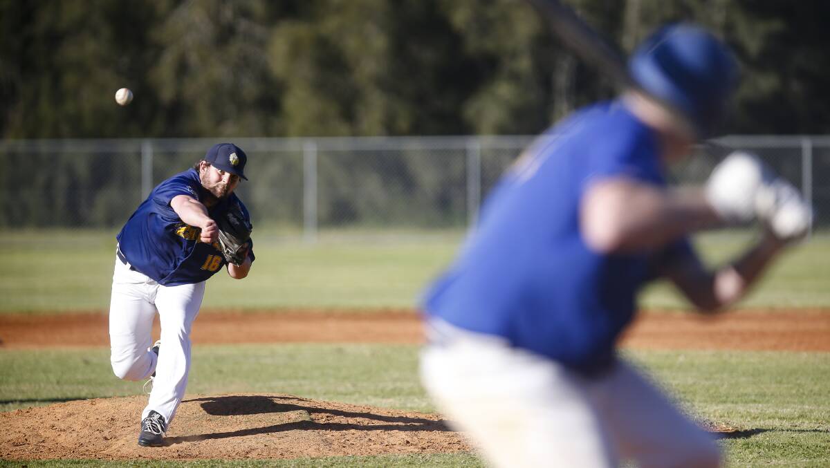 On target: Dapto pitcher Brad Simon helped his side overcome a slow start on Saturday. Picture: Anna Warr.